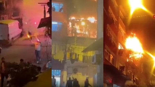 Sokakta atılan havai fişek apartmana isabet etti.