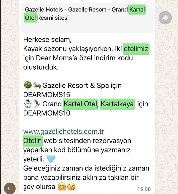 Hacıbekiroğlu'nun otelle ilgili kampanya, reklam gibi sorumluluklar aldığı yine WhatsApp kayıtlarıyla öne sürüldü.