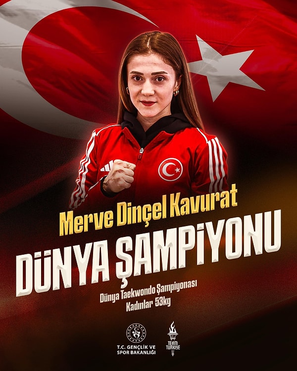 Milli sporcu Merve Dinçel Kavurat, Çin'de düzenlenen Dünya Tekvando Şampiyonası'nda altın madalya kazandı.