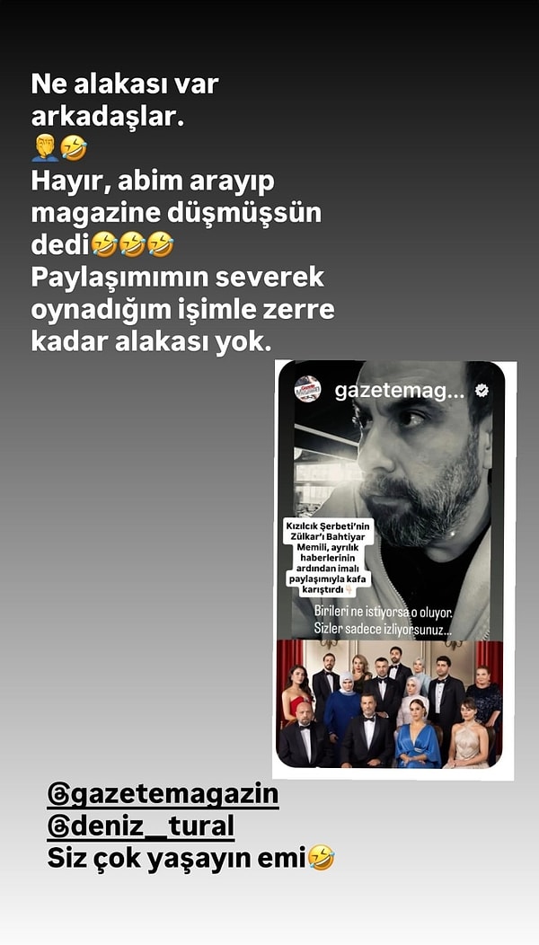 Kızılcık Şerbeti'nin Zülkar'ı Bahtiyar Memili, ortalığı karıştıran paylaşımının ardından açıklama yaptı.
