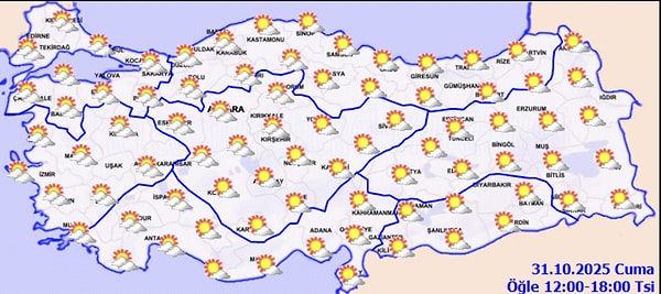 Bugün Türkiye'de yağış yok.