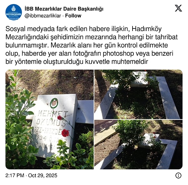 İddiaların ardından İBB Mezarlıklar Daire Başkanlığı'ndan açıklama geldi:
