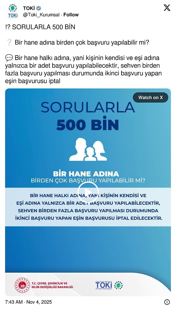 İşte TOKİ'nin resmi hesabından konuya dair yapılan paylaşım;