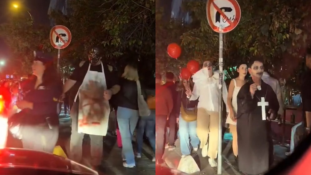 Costumed Young Partygoers Caught on Camera in Kadıköy on Halloween