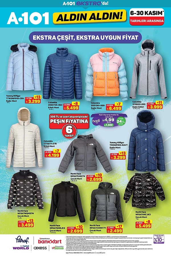 The North Face, Columbia ve Tommy Hilfiger Montlar