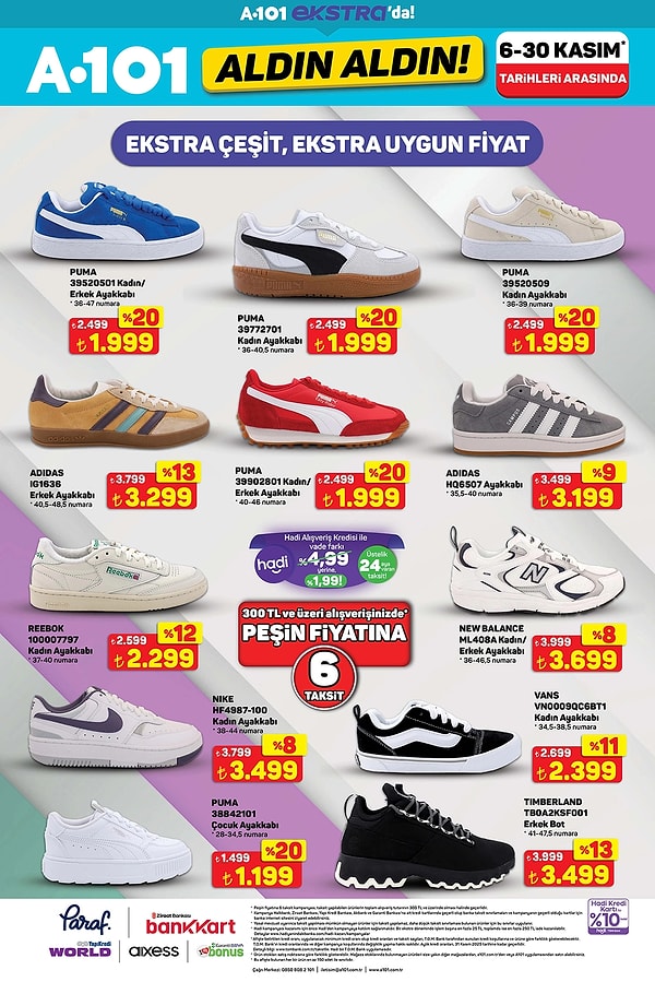 New Balance, Puma, Adidas ve Timberland Ayakkabılar