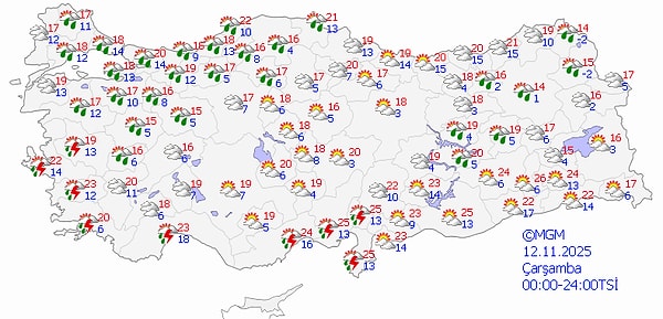 12 Kasım Çarşamba Hava Durumu 👇