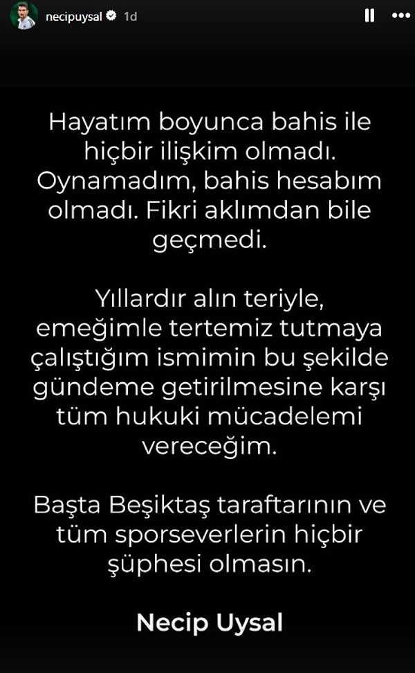 Beşiktaşlı futbolcu Necip Uysal'ın açıklaması: