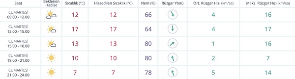 15 Kasım Cumartesi Bursa Hava Durumu