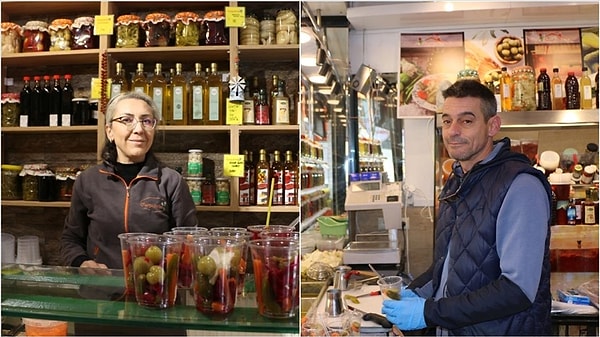 Karşılıklı turşucu işleten çift, görenlere Neşeli Günler filmini hatırlattı.