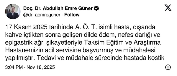 İstanbul İl Sağlık Müdürü Doç. Dr. Abdullah Emre Güner genç kadının durumunun iyiye gittiğini açıkladı.
