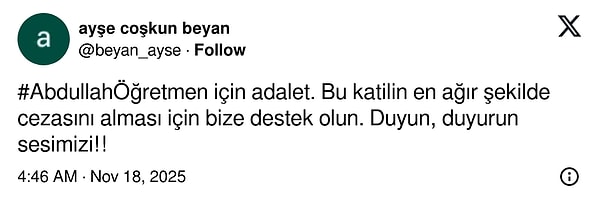 Ayşe Coşkun Beyaz X hesabından şöyle seslendi