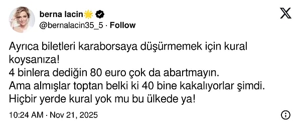 Laçin, biletlerin karaborsaya düşmesiyle ilgili de oldukça sert konuştu: