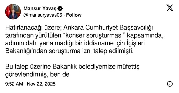 Mansur Yavaş'tan soruşturma iznine dair açıklama geldi: