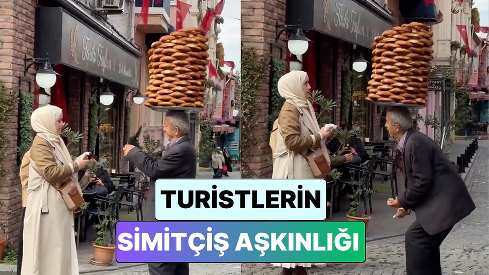 İstanbul'da İki Turist Kafasında Onlarca Simit Taşıyan Amcanın Dengesi Karşısında Şaşkınlığını Gizleyemedi