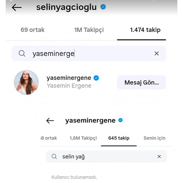 It has recently come to light that Selin Yağcıoğlu started following Yasemin Ergene, but it appears she has yet to receive a response!