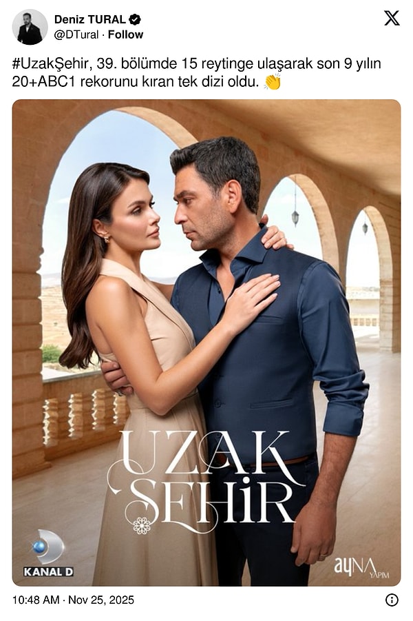 Deniz Tural'ın haberine göre Uzak Şehir, ABC1 kategorisinde son 9 yılın rekorunu kırdı.