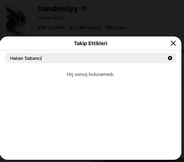 Both Hande Erçel and Hakan Sabancı have ceased following each other on Instagram.
