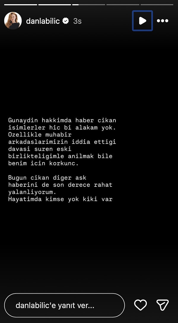 Danla Bilic, who was recently rumored to be in a relationship with Emirhan Topçu, has made headlines with her response on social media.