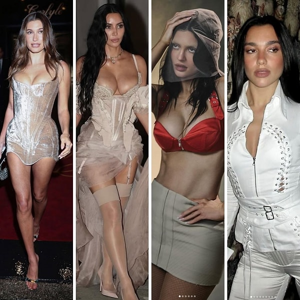 Aslında Kylie Jenner, Kim Kardashian, Bella Hadid ve Dua Lipa’nın üzerinde gördüğümüz o deli detaylı, gotik ama ultra seksi elbiselerin altında hep aynı imza var.