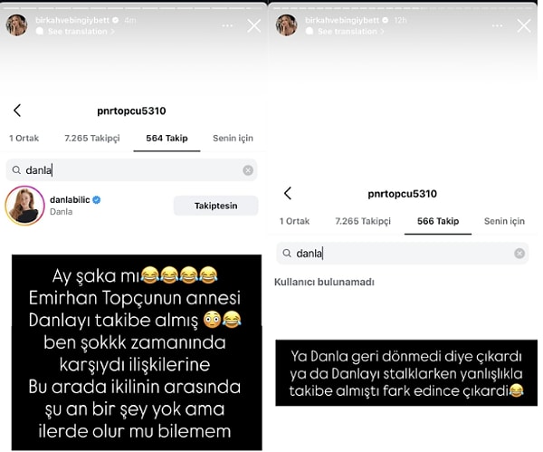 Sosyal medyada konuşulanlara göre Pınar Topçu’nun Danla Bilic’i kısa süreliğine takip edip ardından takipten çıkması @birkahvebingıybet isimli hesabın paylaşımlarıyla öne çıktı.
