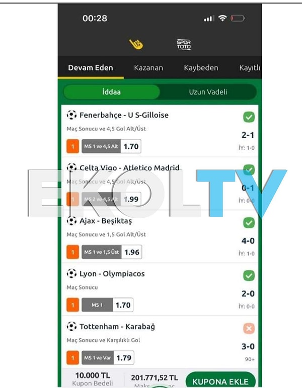 Mert Hakan Yandaş'a ait olduğu iddia edilen kupon, Ekol TV tarafından paylaşıldı.