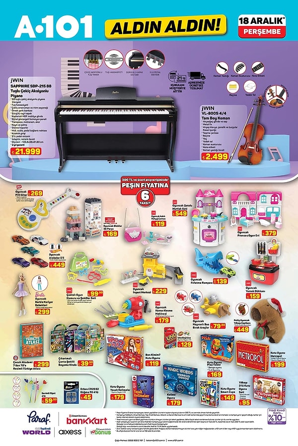 JWIN 88 Tuşlu Çekiç Aksiyonlu Piyano 21.999 TL