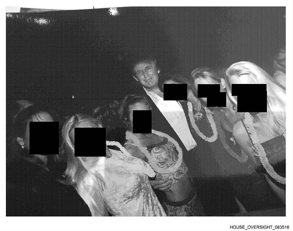 Trump is seen alongside women who fell victim to Epstein.