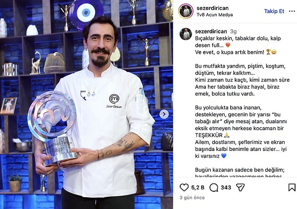 İşte MasterChef Türkiye 2025 şampiyonu Sezer'in ilk paylaşımı: