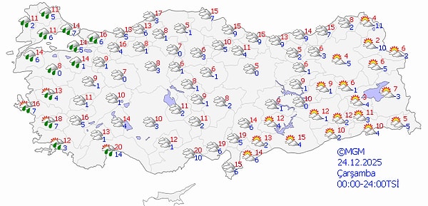 24 Aralık Çarşamba Hava Durumu 👇