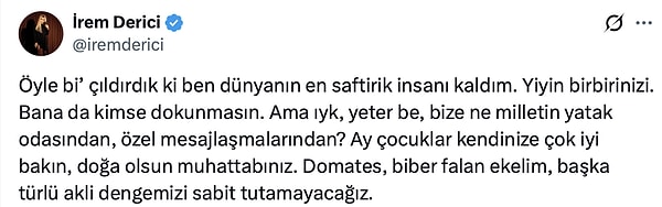 Derici, son günlerde gündemi çalkalayan olaylara karşı şaşkınlığını gizleyemedi ve X hesabından dikkat çeken bir paylaşımda bulundu.