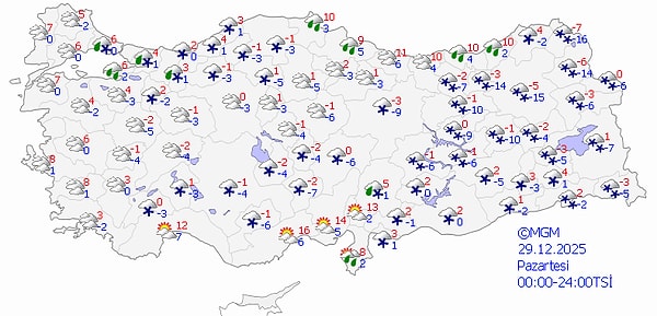 29 Aralık Pazartesi Hava Durumu 👇