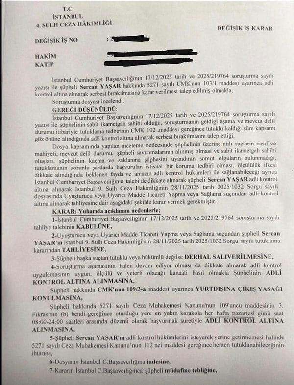 Sercan Yaşar, etkin pişmanlık yasasından faydalandığı iddialarını reddetti.