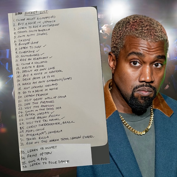 Ardından sosyal medya Kanye West'in "Bucket List"ile çalkalandı. Ölmeden önce yapmak istediği şeyleri sıraladığı iddia edilen Kanye'nin listesinde 36 madde olduğu öne sürüldü.