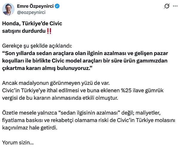 Ünlü otomobil yazarı Emre Özpeynirci'de yaşananları şu sözlerle anlattı: