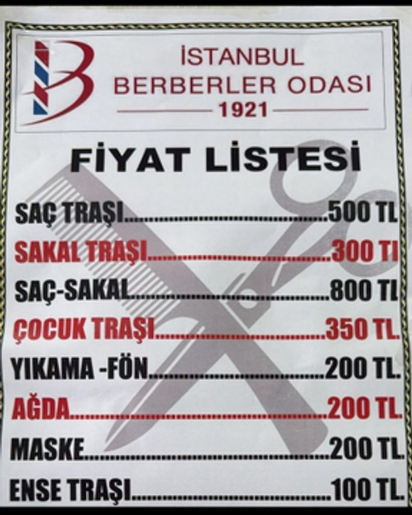 İstanbul'da ise saç tıraşı 500 TL oldu.