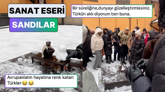Stockholm’de Demir Çocuk Heykelinin Yanına Bir Türk Tarafından Yapılan Kardan Adam İlgi Odağı Oldu