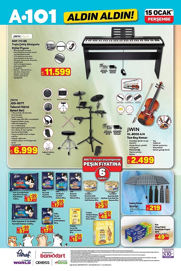 JWIN Tuşlu Çekiç Aksiyonlu Dijital Piyano 11.599 TL