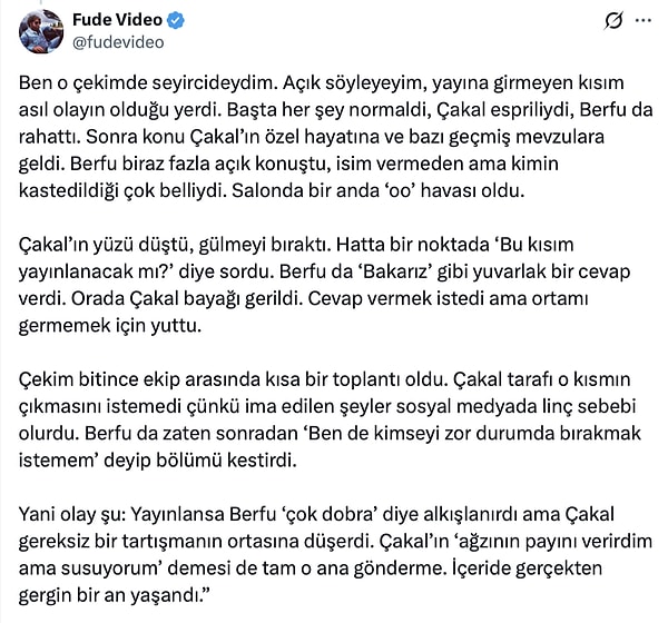 O programın çekildiği gün seyirciler arasında olduğunu iddia eden bir kullanıcı da bu tweet'i paylaştı;