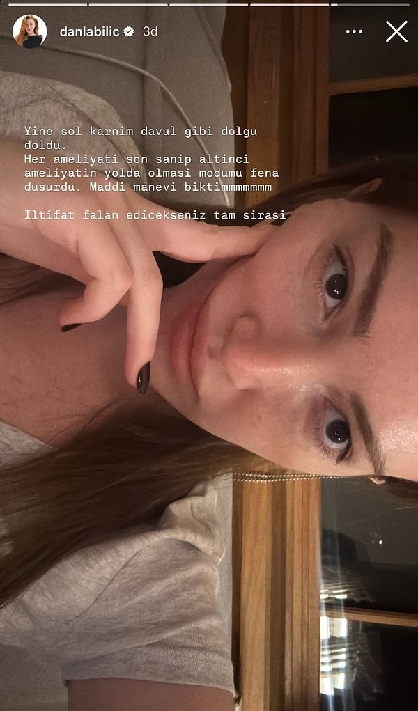 Geçtiğimiz saatlerde sosyal medya hesabından yeni bir hikaye paylaşan Danla Bilic, 6. ameliyatın yolda olduğunu söyledi.