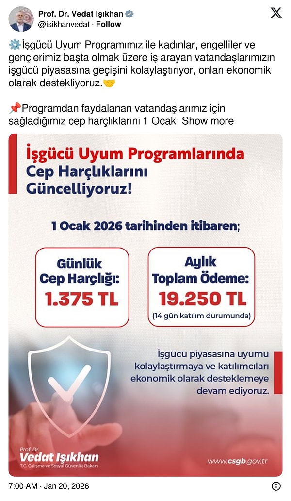 Bakan Vedat Işıkhan’ın paylaşımı 👇