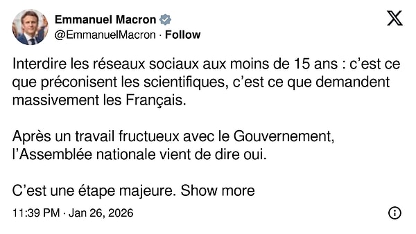 Cumhurbaşkanı Emmanuel Macron, sosyal medya hesabından bu karara destek verdiğini açıkladı;