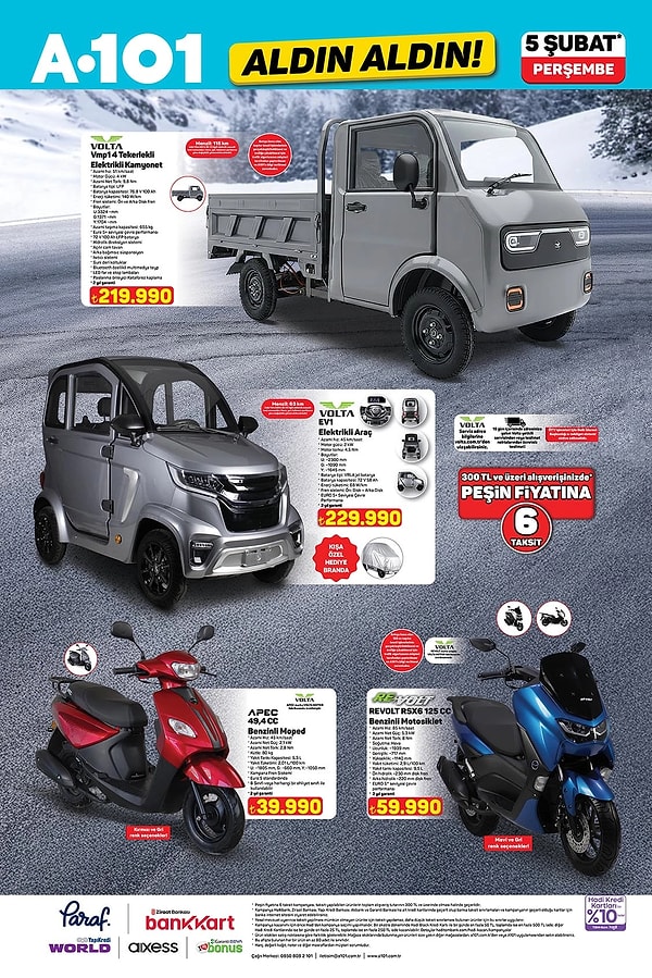 VOLTA 4 Tekerlekli Elektrikli Kamyonet 219.990 TL