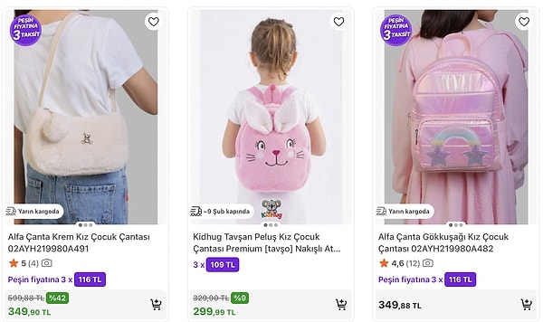 Çocuk Çantalarında: 499 TL Altı Fiyatlar.