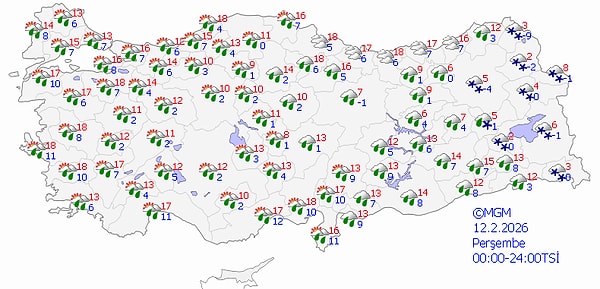 12 Şubat Perşembe Hava Durumu 👇