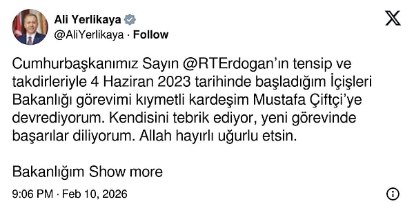 Ali Yerlikaya'da paylaşım