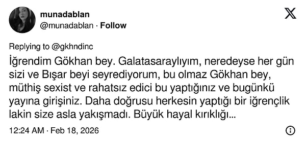 Galatasaray taraftarları da paylaşıma tepkiliydi.