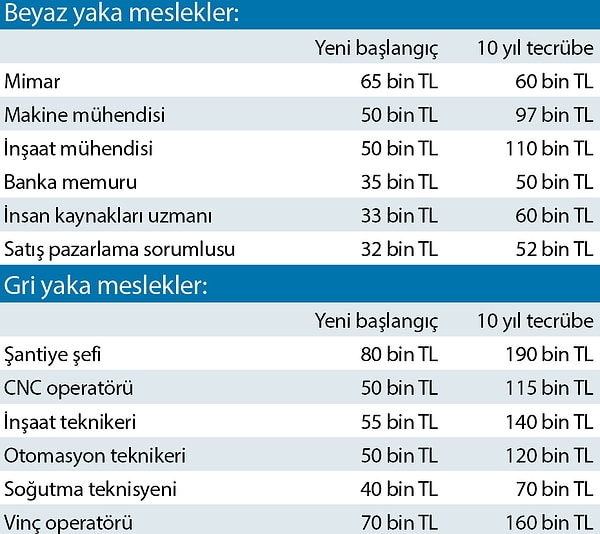En yüksek kazanç hangi gri yaka mesleklerde?