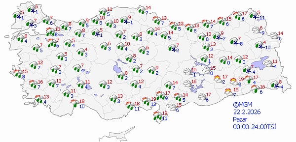 22 Şubat Pazar Hava Durumu 👇