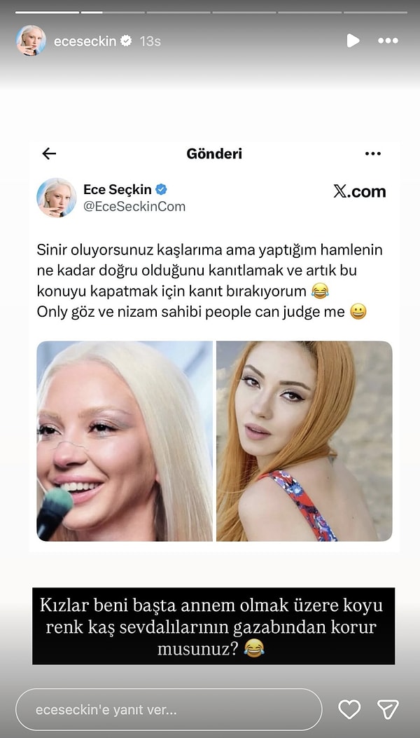 Özellikle kaş rengi üzerinden gelen eleştiriler sonrası sessizliğini bozan ünlü isim, sosyal medya hesabından dikkat çeken bir paylaşım yaptı.